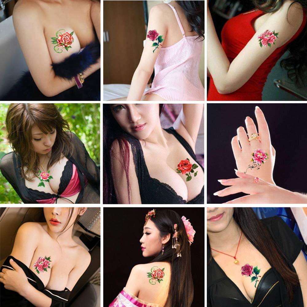 Yesallwas 66 Pcs Temporary Flower Tattoos Stickers Rose Peony Butterflies Blossoms Flash Tattoo for Kids Girls Teens - Image 5