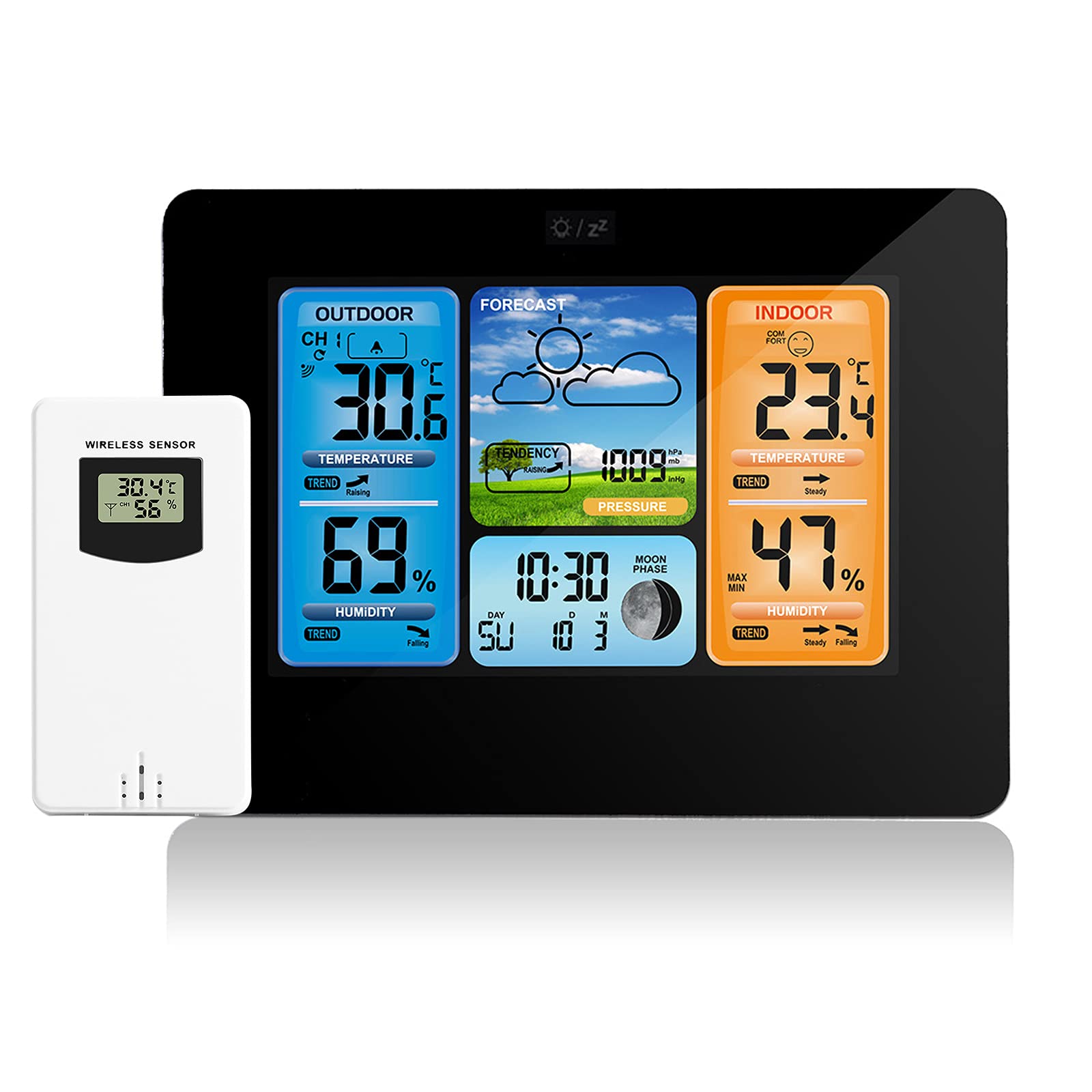 Forecast Station, Weather Station, Wireless Digital Barometer, 6 Weather Forecasts, Digital Calendar Clock for Outdoor for Indoor(Unisex-black)