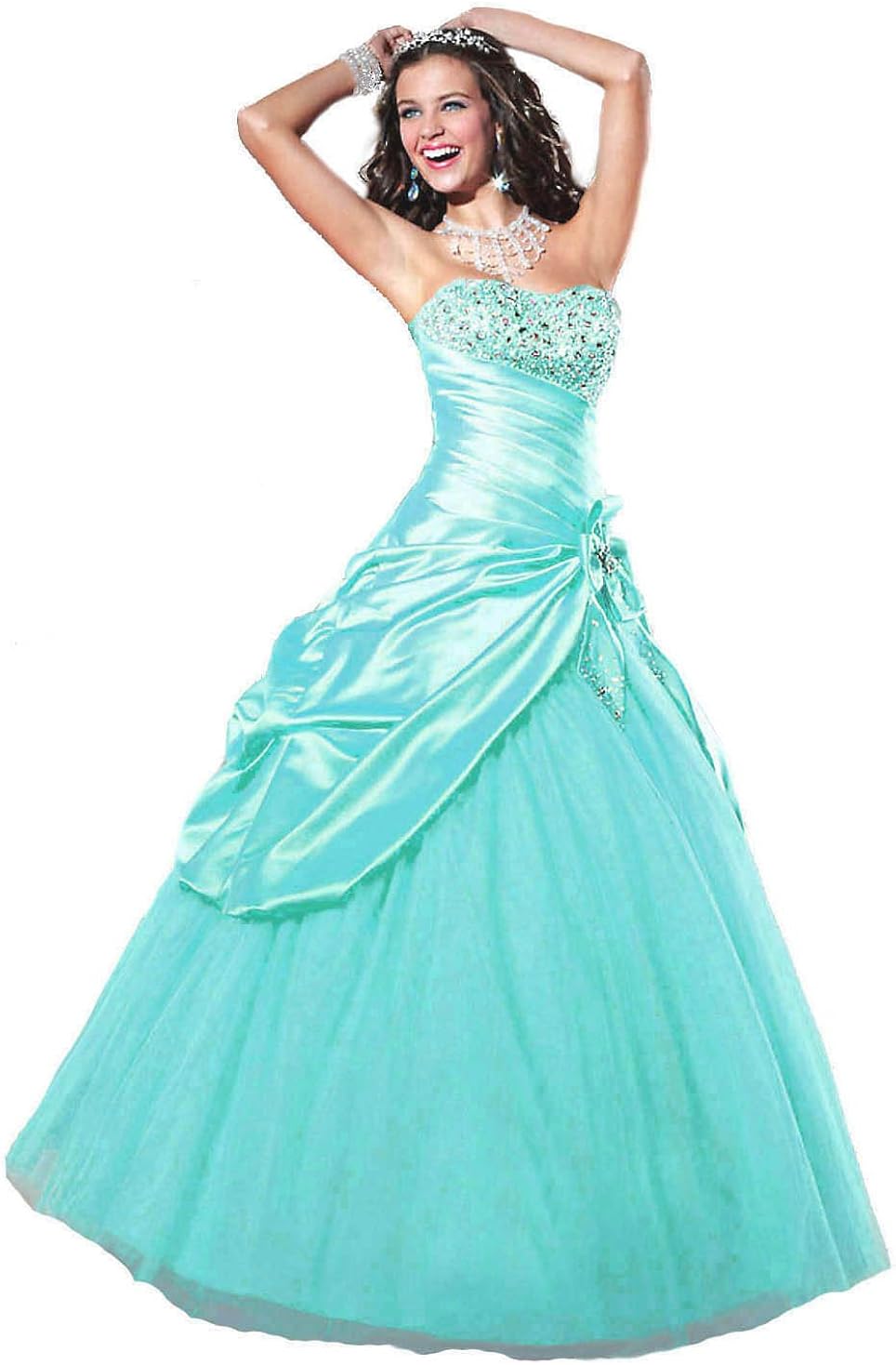 aqua strapless dress