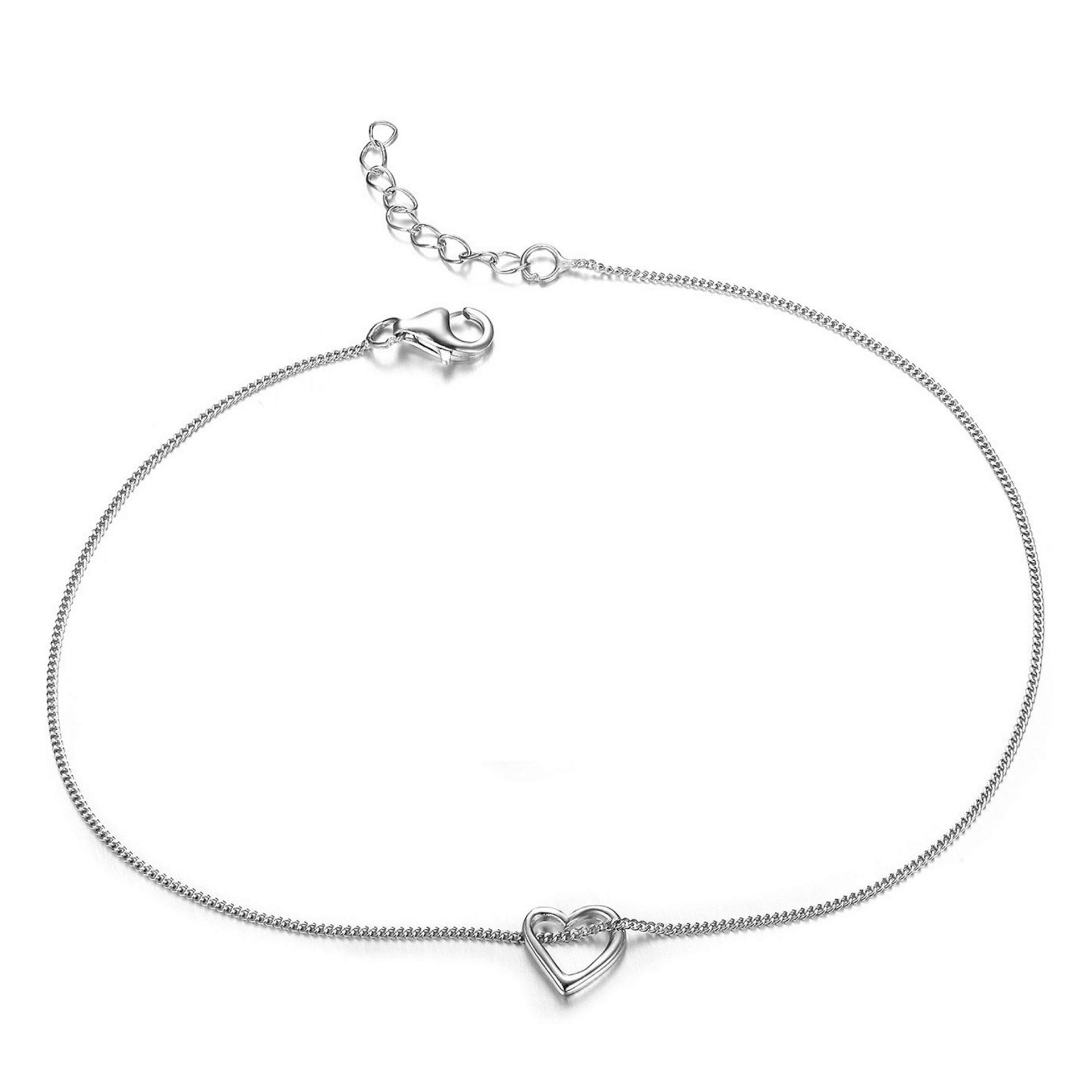 Sreema London Women's Anklet with Open Heart Pendant 925 Sterling Silver 23+5 cm with Gift Box-F1510SF
