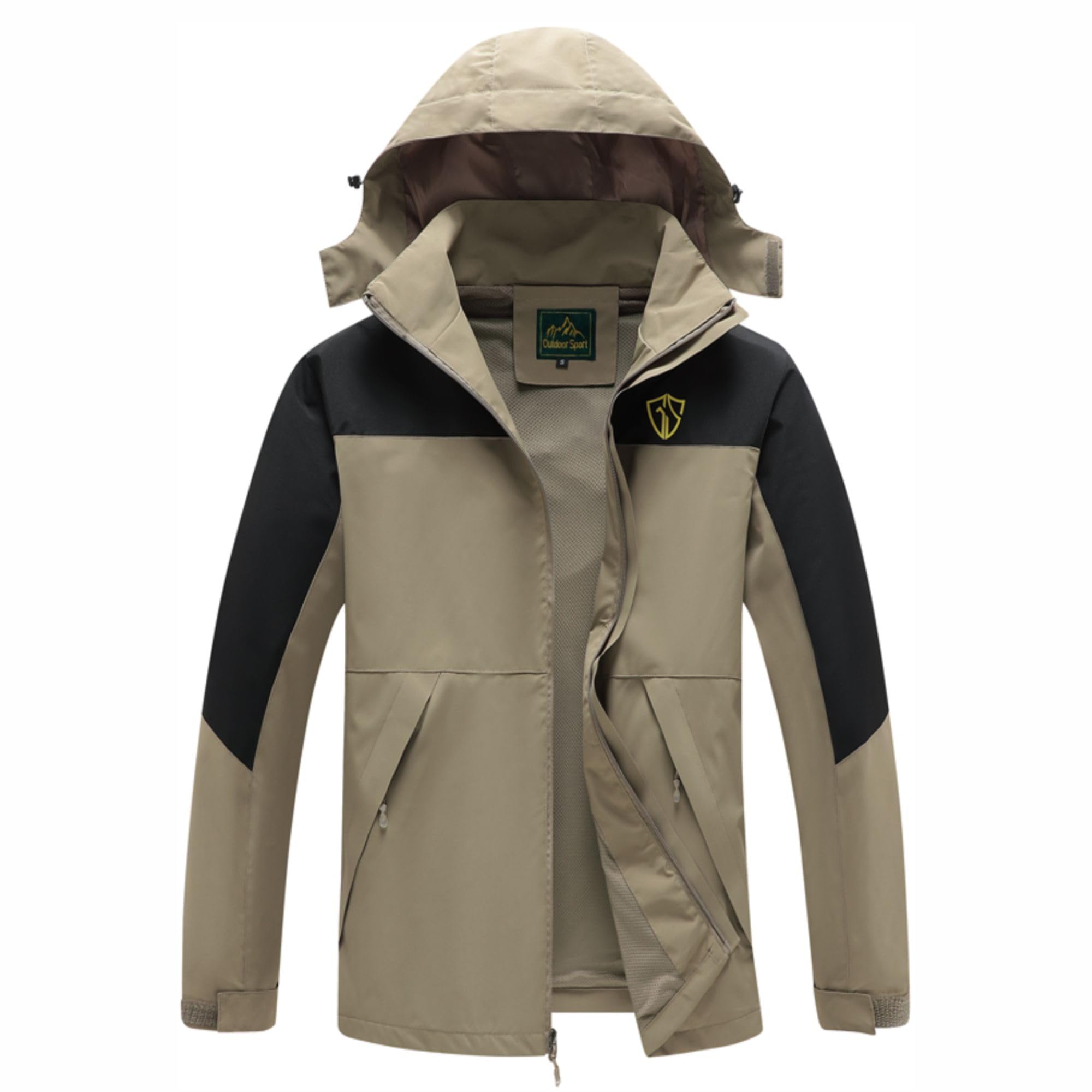 GIISAM khaki Rain Jacket for Men, Mens Hooded Waterproof Raincoat Light Weight Tactical Jackets Outdoor Work Windbreaker Image