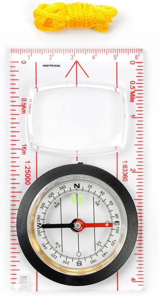 Compass For Map Reading And Navigation Expedition Orienteering Survival Mountaineering Exploring Or Hiking Fully Waterproof Ready Compact Ruler Measure Degrees Magnifier Lens Camping Trekking