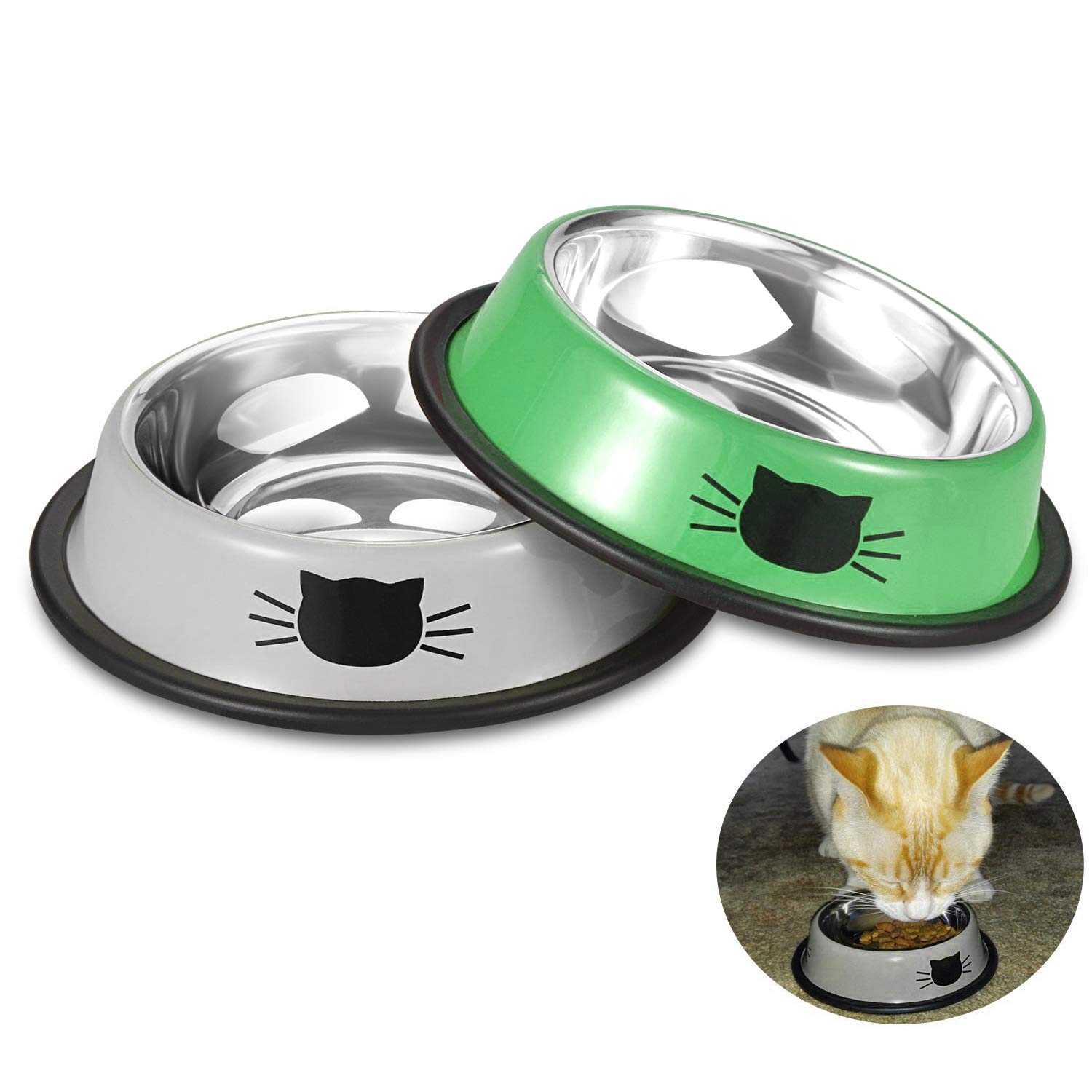 Comsmart Stainless Steel Pet Cat Bowl Puppy Dish Bowl with Cute Cats