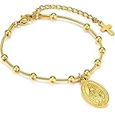 YTDYTD Virgin Mary Bracelet，Dainty14k Gold Plated Rosary Bead Cross Bracelets Religious Baptism Virgen de Guadalupe Bracelets Catholic Jewelry Gifts for Women