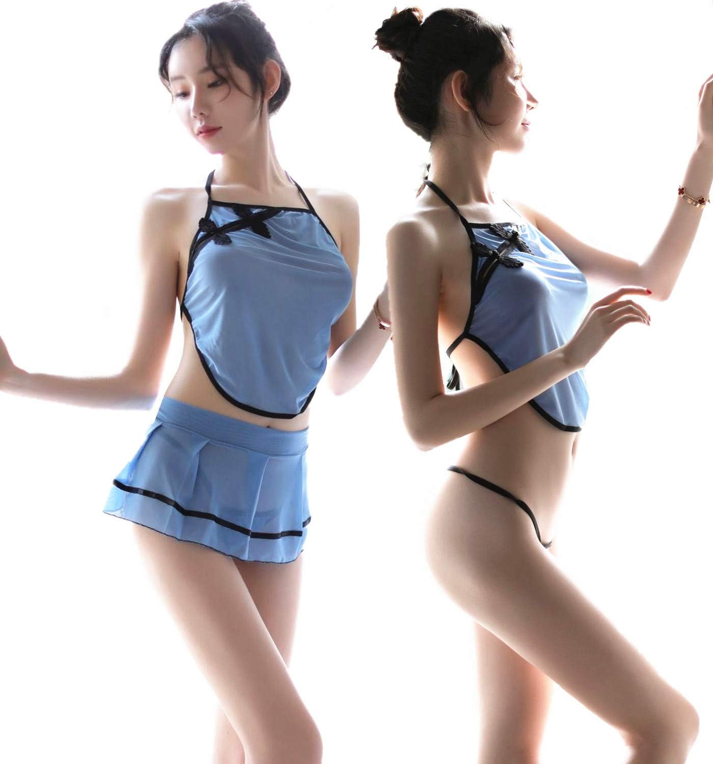 Aiybao Womens Sexy Cosplay Costume Cheongsam Lingerie Strappy Corset Nightie Sleepwear Underwear Dress