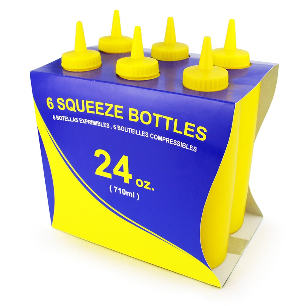 New Star Foodservice 26559 Squeeze Bottles, Plastic, 24 oz, Yellow, Pack of 6