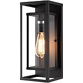 mirrea 14" Classic Outdoor Wall Sconce 1 Light in Matte Black Rectangular Metal Frame and Clear Glass Shade Waterproof Porch 