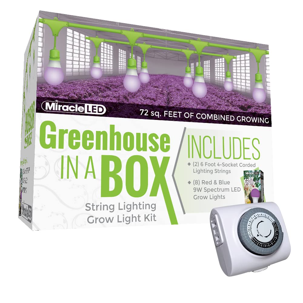 Photo 1 of Miracle LED Greenhouse in a Box Grow Kit - Includes 4 Absolute Daylight Red & Blue Spectrum 100W Replacement Grow Light Bulbs & 1 4-Socket Corded Fixture with SproutMatic Grow Light Timer (2-Pack)