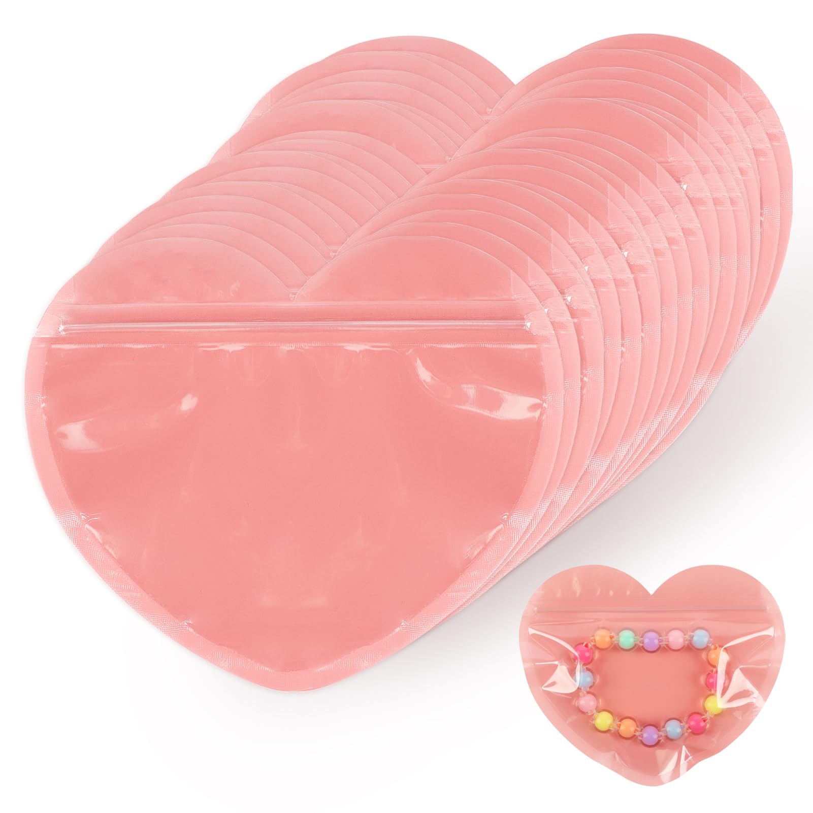 Photo 1 of 100pcs Small Bags for Small Business, 3.5x5 inch Heart-Shaped Jewelry Bags Clear Mylar Ziplock Baggies Cute Packaging Supplies for Bracelets Sample