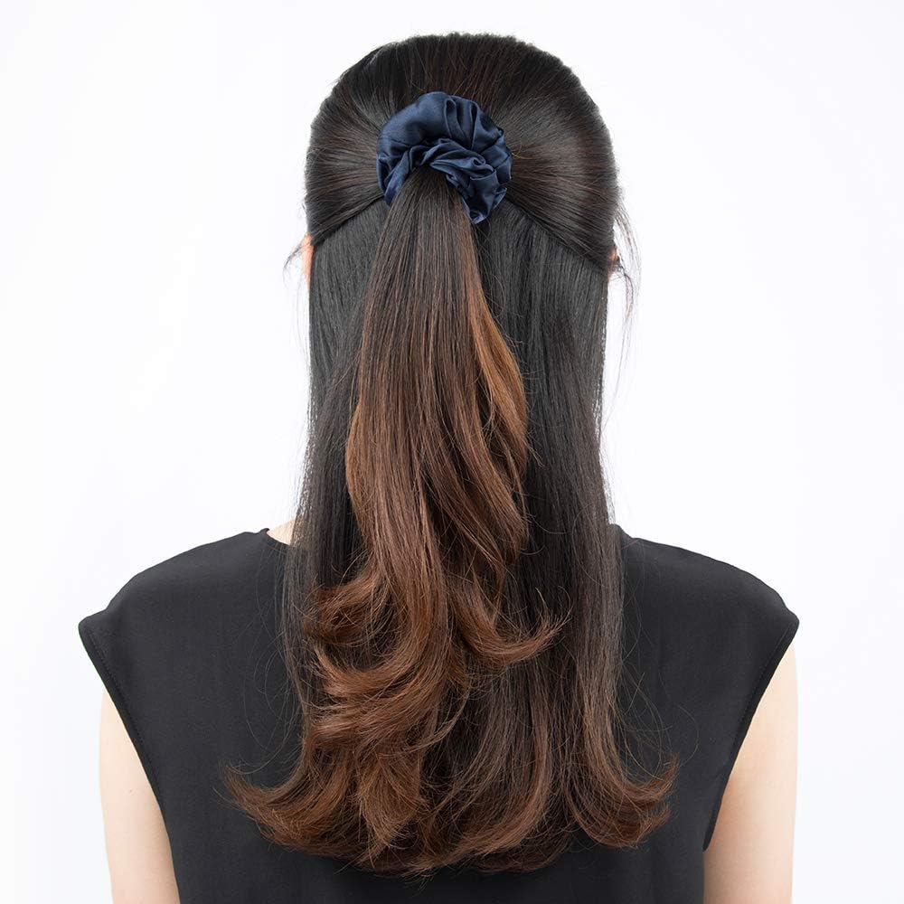 LILYSILK Women's 100% Silk Hair Scrunchies Ladies Elastic Hair Tie Bobbles Ponytail Holders for All Hair Type and Conditions and Preventing Hair Frizz Breakage Loss,Navy Blue 2pcs - Image 4