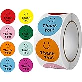 500 Pcs Thank You Stickers 8 Designs Colorful Smiley 1 Inch Thank You Sticker for Packaging Thank You Stickers for Baking Packaging Envelope Seals Small Business Thank You Label