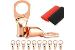 10PCS Battery Cable Ends, 4 Gauge Wire Connectors 1/2 Copper Wire Lugs, Bare Copper Eyelets with Heat Shrink Tubing by HOUSUN