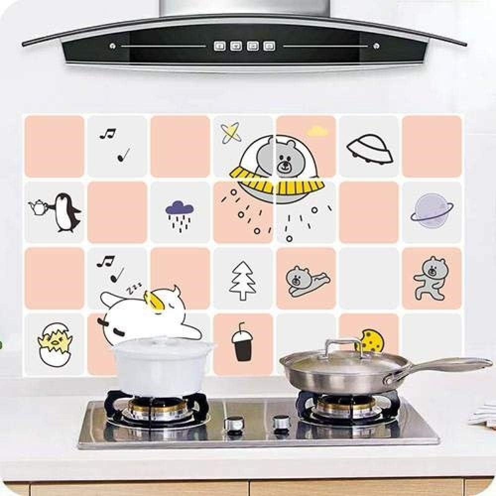 New Kitchen Wallpaper, Waterproof and Oil-Proof self-Adhesive Wall Wallpaper, Cartoon Cute Stickers, high Temperature Fireproof Stove Wallpaper-A2_60 * 90