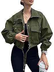 Tankaneo Womens Cropped Jacket Zip Up Lightweight