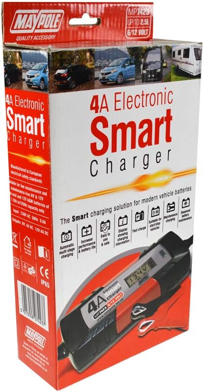 Maypole 4A Dual Voltage 6/12V Electronic Smart Car Battery Charger Fully Automatic 5 Stage Charging Cycle Lead Acid AGM - Image 5