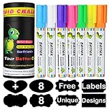 GoBetter Liquid Chalk Markers - 7 Pack with Free 8 Chalkboard Labels - Reversible Bullet and Chisel Fine Tip Neon Color Pens. Great for LED Boards, Plastic, Metal, Glass and Non-Porous Surfaces
