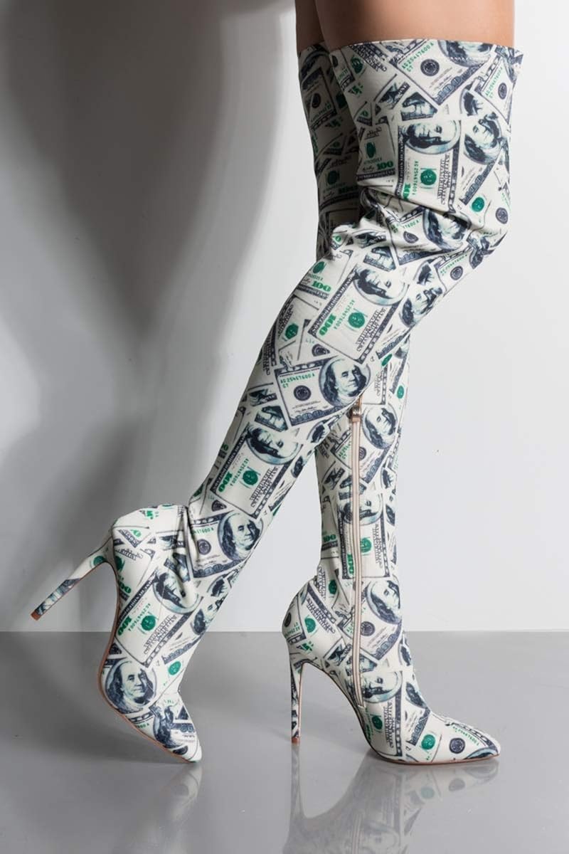 dollar bill thigh high boots