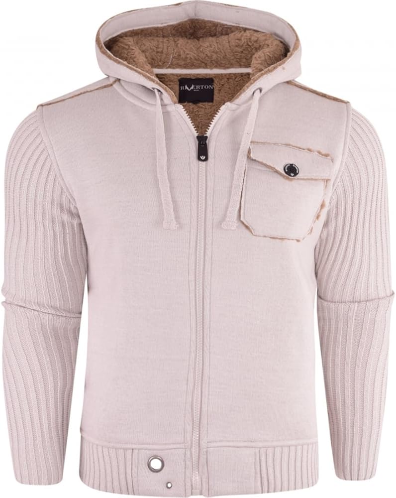 Riverton Mens ‘Heavy Weight’ Fleece Lined Knitted Hooded Jumper