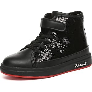 Bernal Kids Fashion High Top Sneakers Sparkle Sequins Flash Walking Shoes for Boys Girls Gift Party Birthday Christmas Hallow