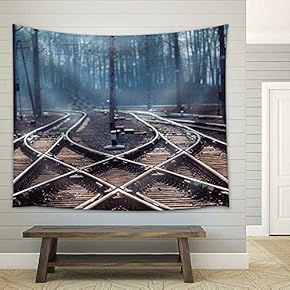 Rails with a Selective Focus - Fabric Wall Tapestry Home Decor - 51x60 inches
