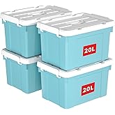 Cetomo Lidded Storage Bin with Handle, Tote Organizing Container with Durable Lid and Secure Latching Buckles, Stackable and 