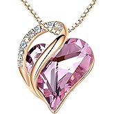 Leafael Rose Gold Plated Necklace for Women: Heart Shaped Birthstone/Healing Crystals Center, Dazzling Cubic Zirconia, Hypoallergenic Chain (18"+2"), Jewelry Gifts for Anniversaries and Birthdays