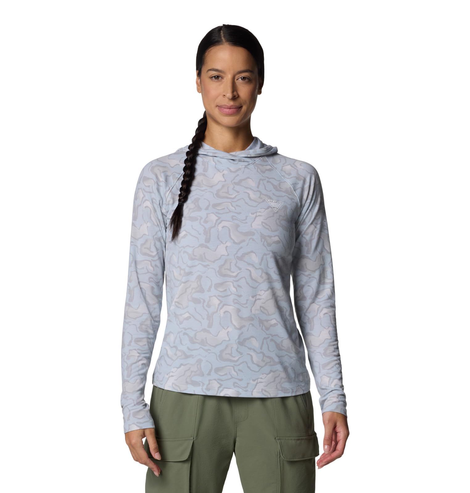 Columbia Women’s PFG Uncharted Hoodie, Nimbus Grey Swamplands, X-Large