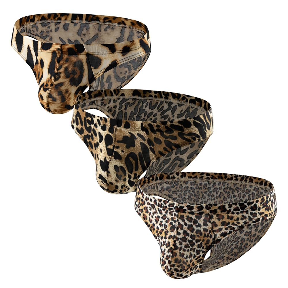 Photo 1 of NVIFJIKI 3 Pack Men Leopard Print Boxer Briefs Low Rise Stretch Breathable Trunks Underwear