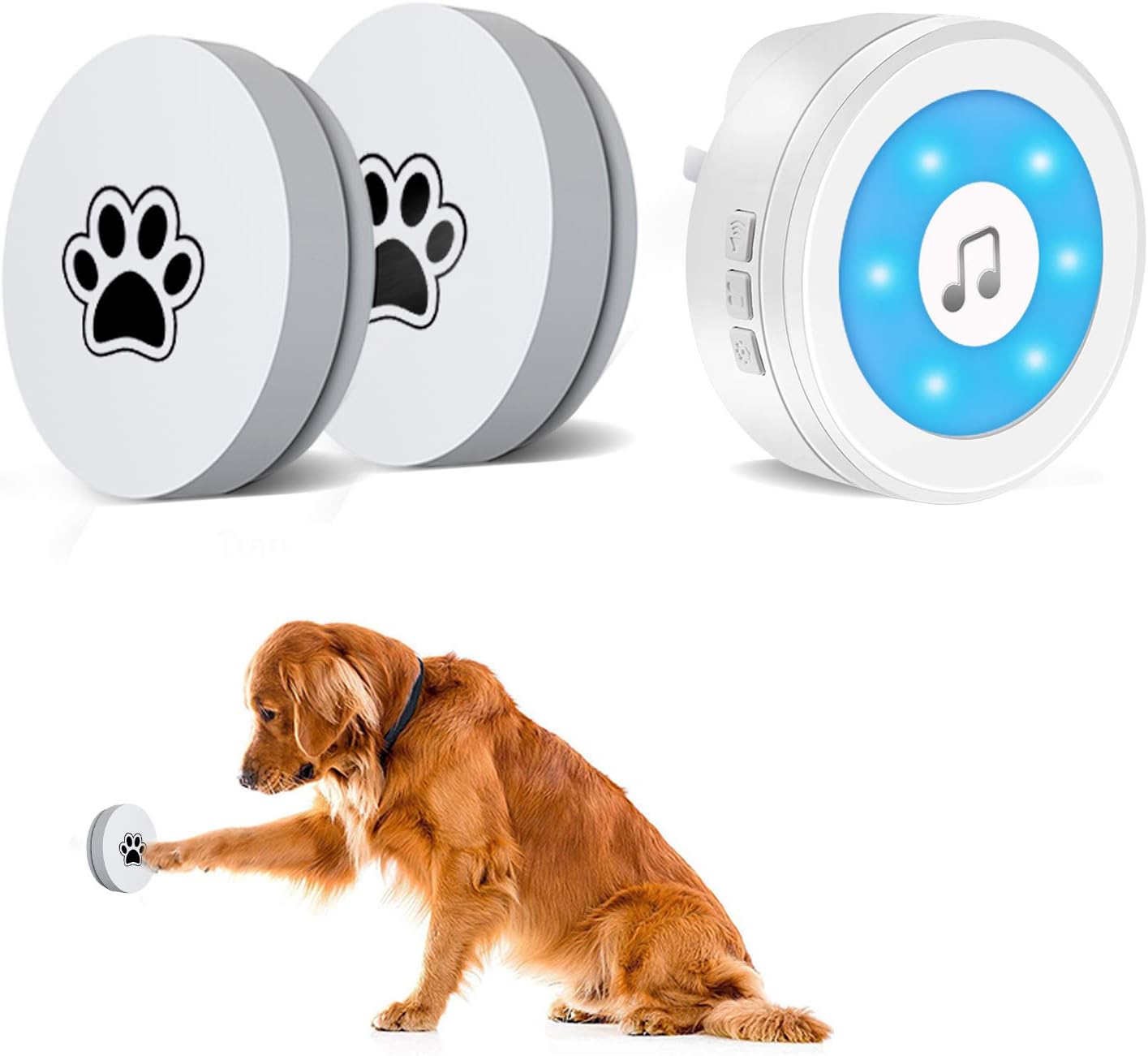 YIROKA Dog Door Bell, self-Powered Dog Potty Training Door Bell, Super-Light Press Button Doorbell, Lifetime Battery Free, Chime Operating 20 Melodies LED Flash, for All Dogs : Pet Supplies