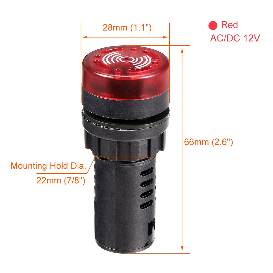 sourcing map 5Pcs Red Pilot Light with Buzzer AC/DC 12V, 22mm Panel Mount Flashing Alarm, for Electrical Control Panel HVAC - Image 3