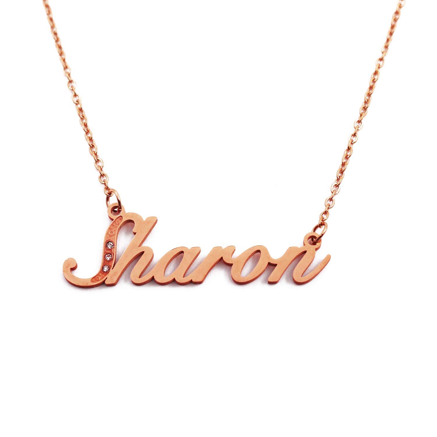 Kigu Sharon Name Necklace Personalised Rose Gold Plated Custom Dainty Name Pendants, Jewellery for Ladies, Girlfriend, Mother, Sister, Friends