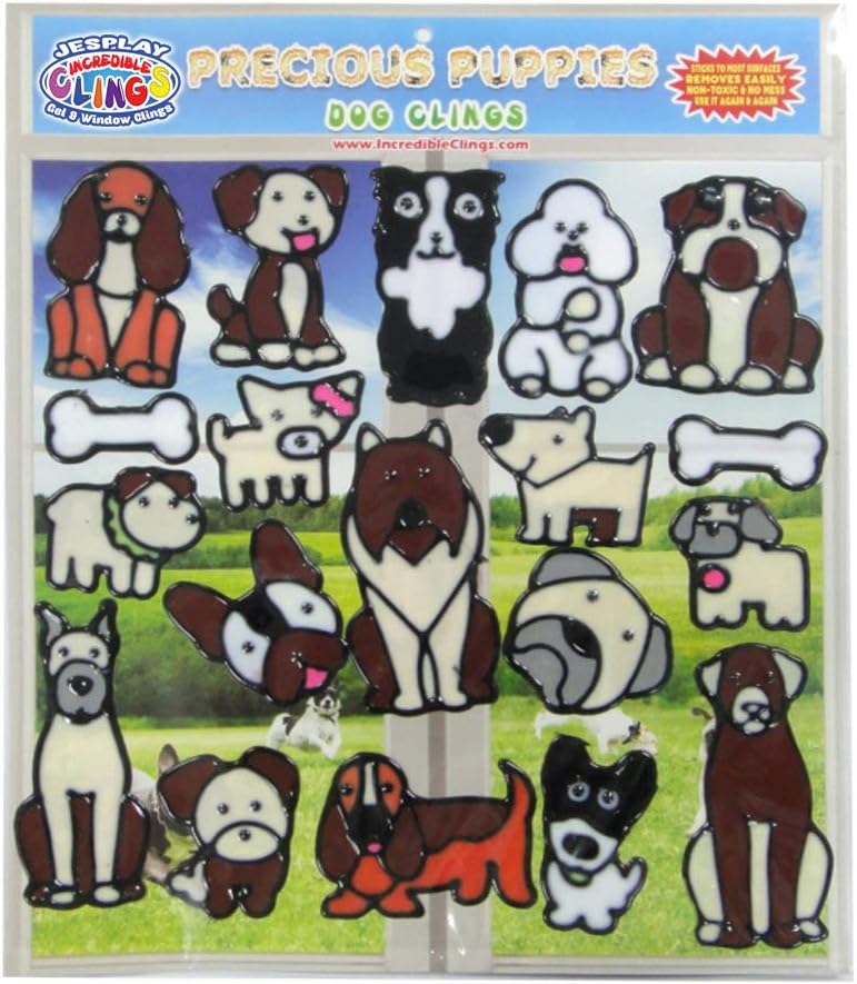 Dogs Gel Window Clings for Kids - Window Stickers for Toddlers, Puppies Gel Clings Window Decals Kids Jelly Reusable Sticker -Car Plane Airplane Activities for Home (Jesplay USA)