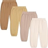 GFQLONG 4 Pack Toddler Boys Girls Cotton Linen Plain Pants Harem Trousers Casual Basic Elastic Loose Summer Spring Bloomers