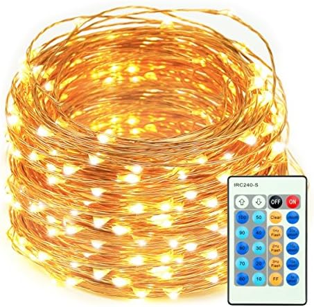 LED String Lights, 66ft 200 LEDs Dimmable with Remote Control Amysen Waterproof Decorative Lights for Bedroom, Patio, Wedding, Garden, Party (Warm White, Copper Wire Lights)