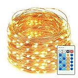 Christmas Lights LED String lights 66ft 200 LEDs Dimmable with Remote Control Amysen Waterproof Decorative Lighting for Bedroom, Wedding, Patio, Garden, Party (Warm White, Copper Wire Lights)
