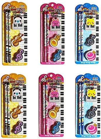 Musical-deco pencil & eraser set-Pack of 6 sets