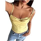 SOLY HUX Cowl Neck Tops for Women Lace Trim Spaghetti Strap Tank Top Y2K Tie Back Going Out Camisoles