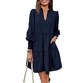 Imily Bela Womens Fall Long Sleeve Tunic Dress Casual V Neck Loose Ruffle Tiered Dress