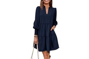 Imily Bela Womens Fall Long Sleeve Tunic Dress Casual V Neck Loose Ruffle Tiered Dress