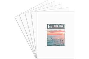 Golden State Art, Pack of 5, Pre-Cut 16x20 Picture Mats Bevel Edge 7.5x9.5 Opening for 8x10 Photos, White