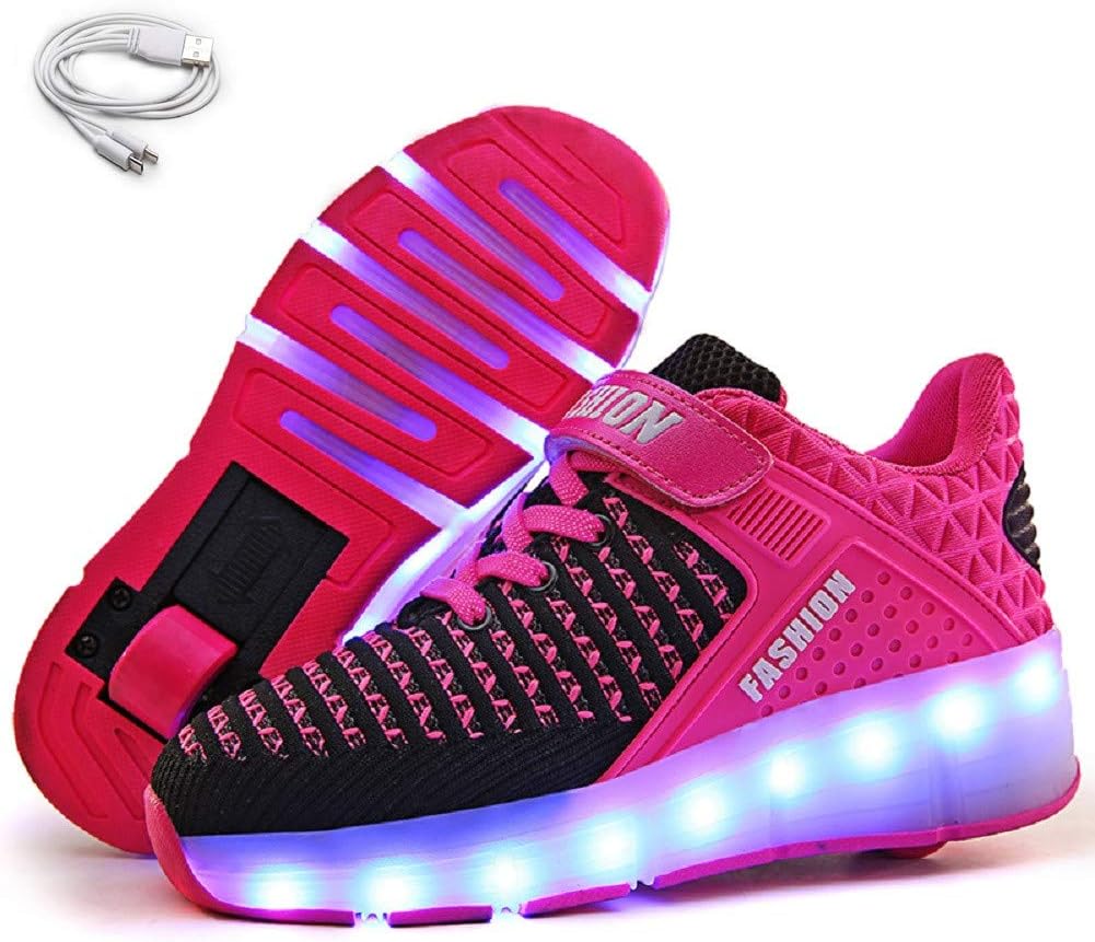 EhauuoKids Two Wheels Shoes with Lights Rechargeable Roller Skates Shoes Retractable Wheels Shoes LED Flashing Sneakers for Unisex Girls Boys Beginners Gift