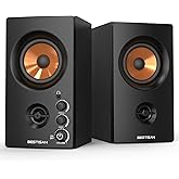 BESTISAN Active Bookshelf Speakers, 50W BT Home Speakers, 3’’ Woofer, 1’’ Silk Dome Tweeter PC Speakers, RCA Speakers for Desktop/Turntable/TV, Bass & Treble Adjustable, Headphone Port for Gaming