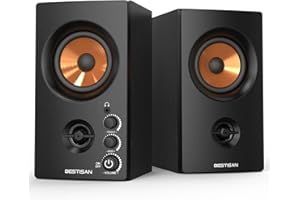 BESTISAN Active Bookshelf Speakers, 50W BT Home Speakers, 3’’ Woofer, 1’’ Silk Dome Tweeter PC Speakers, RCA Speakers for Desktop/Turntable/TV, Bass & Treble Adjustable, Headphone Port for Gaming