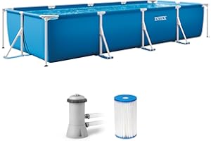 INTEX Rectangular Frame 14 ft 9 in x 7 ft 3 in x 33 in Above Ground Pool, Swimming Pool with Steel Frame and 530 GPH Cartridg
