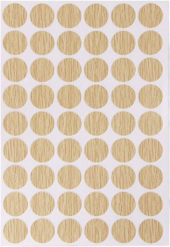 sourcing map Screw Hole Covers Stickers Textured Plastic Self Adhesive Stickers for Wood Furniture Cabinet Shelve Plate 21mm Dia 54pcs in 1Sheet Oak