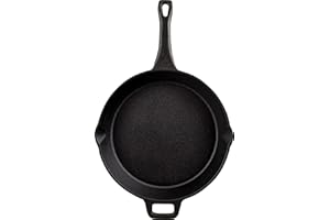 Coghlan's Cast Iron Skillet – 10-Inch Pre-Seasoned Frying Pan with Dual Pour Spouts & Helper Handle for Campfire Cooking, Sto