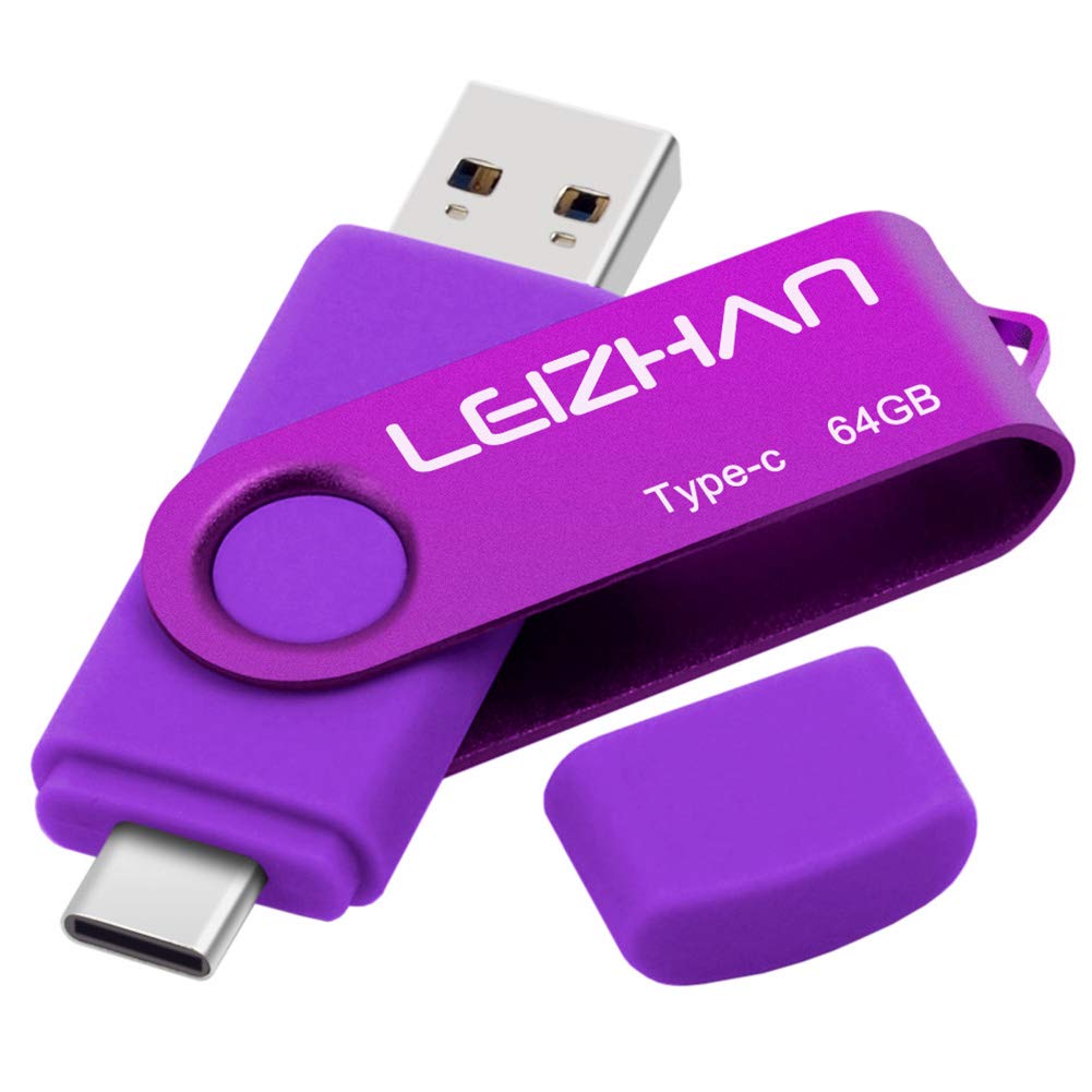 LEIZHAN 3.0 OTG USB Flash Drive Type-C U Stick Dual Plug Memory Stick Pen Drive For Type-C Smart Android Phone U Disk (64GB, Purple)