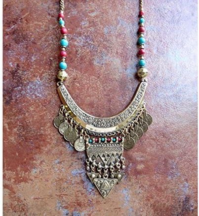 Gold Oxidized Metal Geometric Necklace/Indian Filigree Necklace/Ethnic Necklace/Coin Necklace/Statement Necklace P48