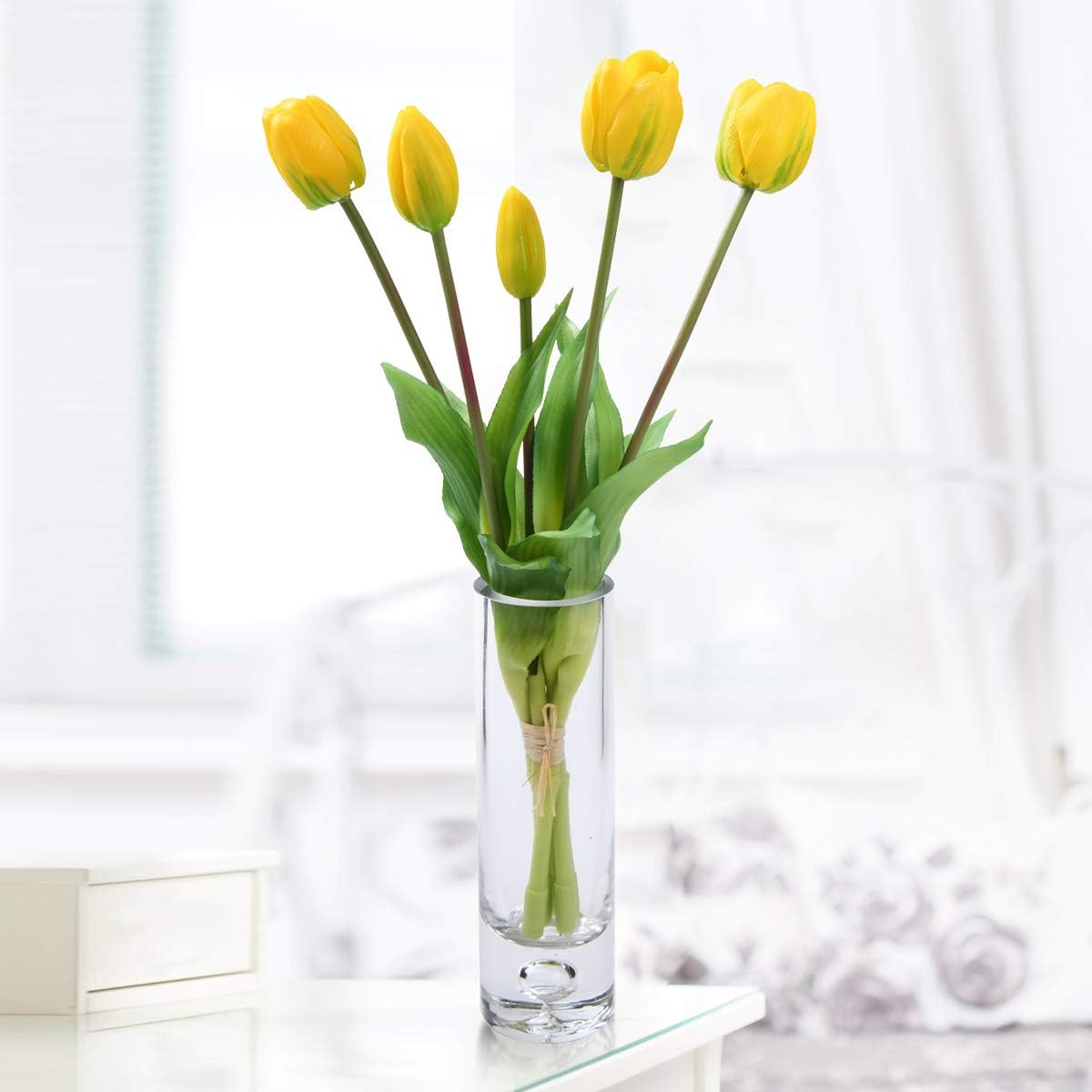 Artificial Flowers Tulips Bouquet in Glass Vase,Fake