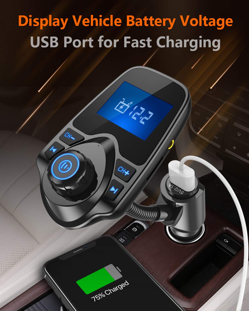 Nulaxy Bluetooth Car FM Transmitter Audio Adapter Receiver Wireless